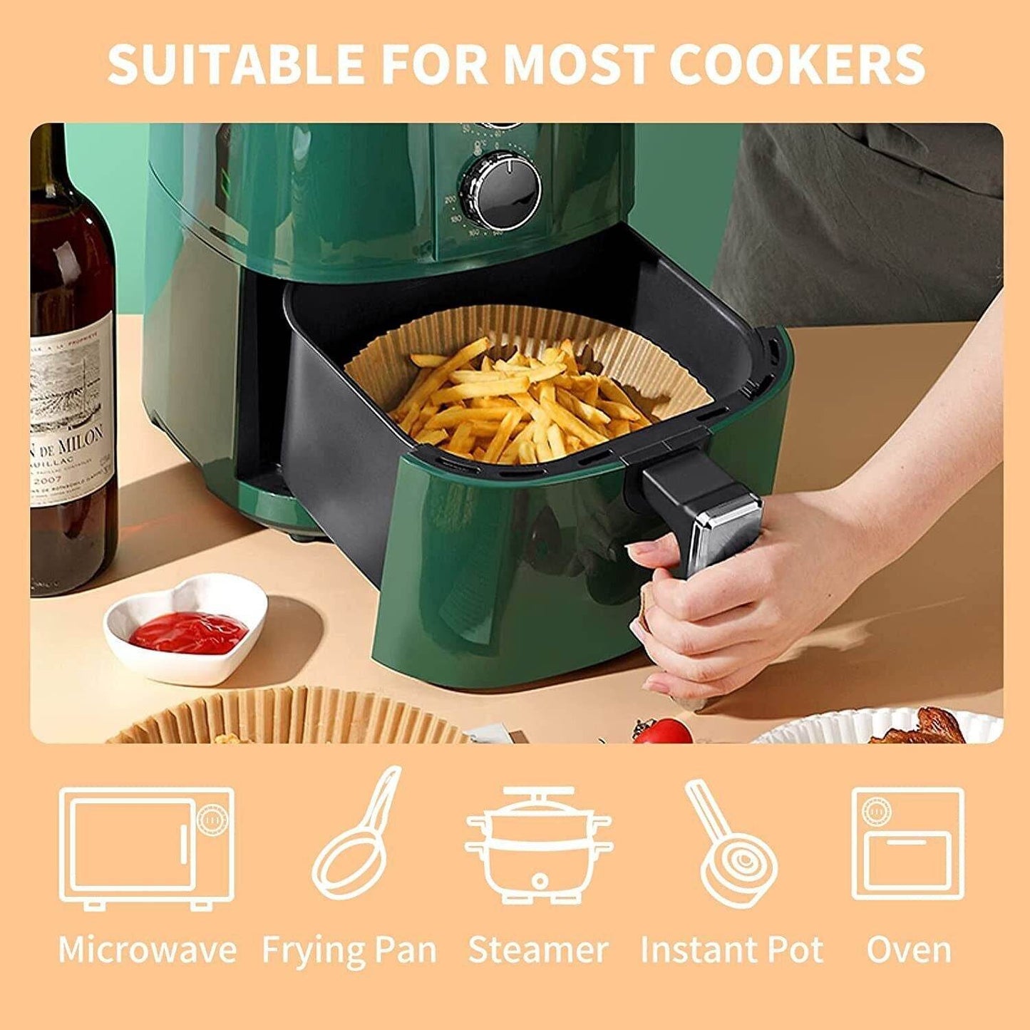 Air Fryer Disposable Liners: Non-stick, 200PCS, 6.3In Round Parchment - Killer Products