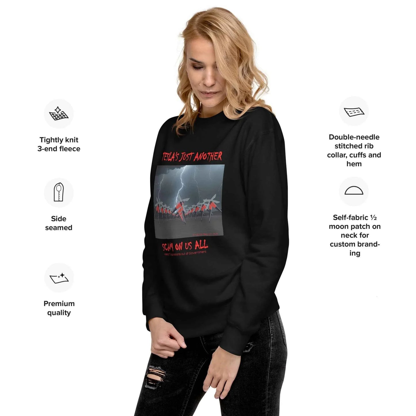 TESLA'S Premium Unisex Sweatshirt: Bold Statement Against Greed - Killer Products