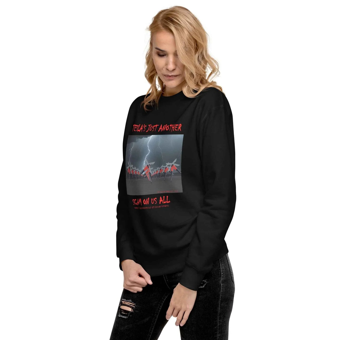 TESLA'S Premium Unisex Sweatshirt: Bold Statement Against Greed - Killer Products