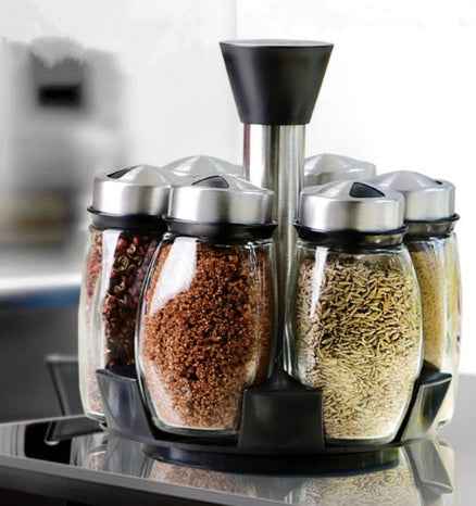 7pcs/set Condiment Set: Elegant Glass Spice Rack with Jars - Killer Products
