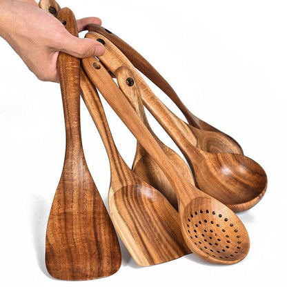 Teak Natural Wood Tableware: Versatile Kitchen Tool Sets Collection - Killer Products