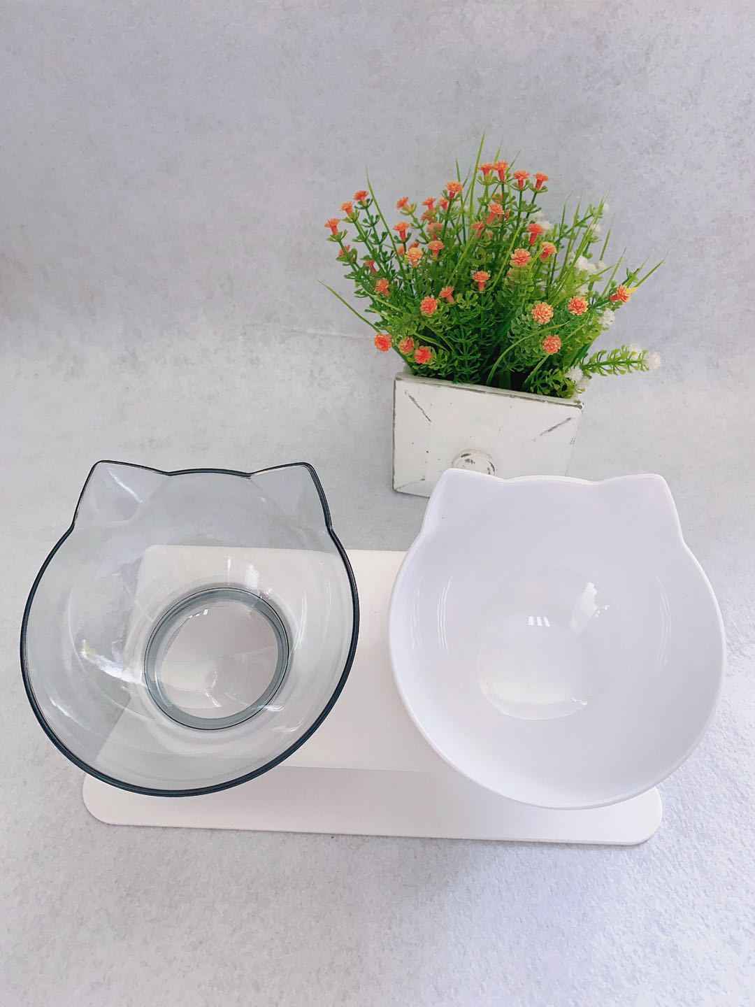 Cat Double Bowl: Protects Cervical Vertebra, Elevates Feeding Comfort - Killer Products