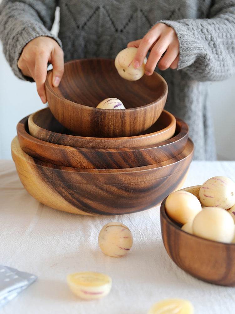 Natural Wooden Bowl: Elegant Kitchen & Restaurant Food Container - Killer Products