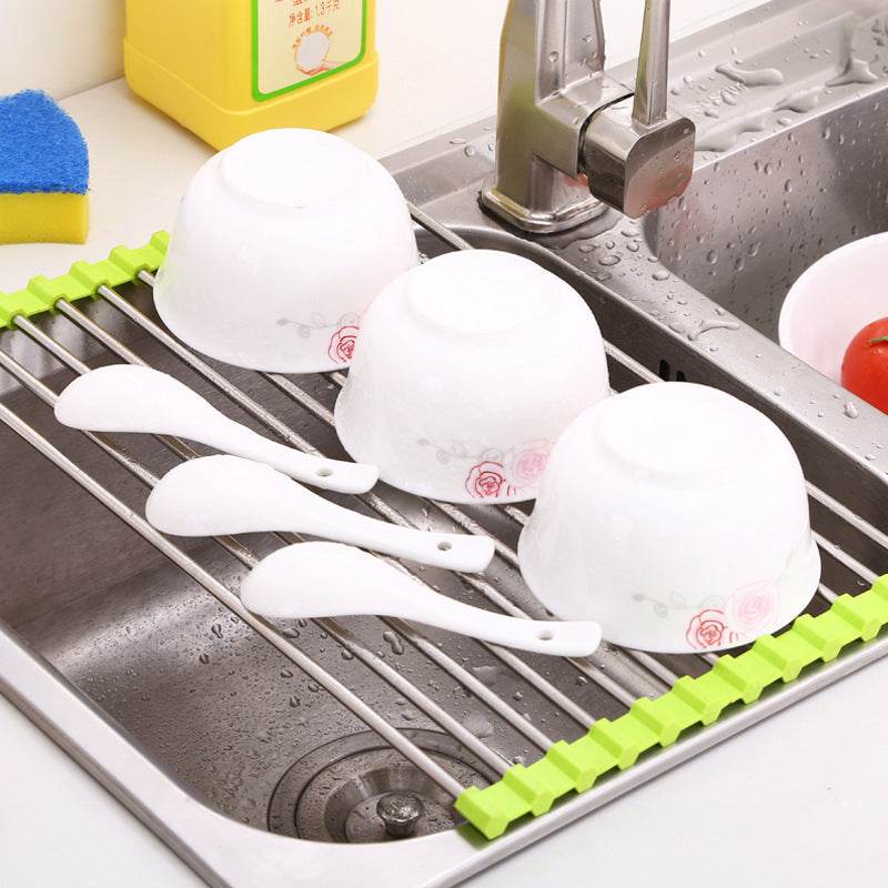 Sink Bowl Rack Stainless Steel Foldable Kitchen Dish Organizer - Killer Products