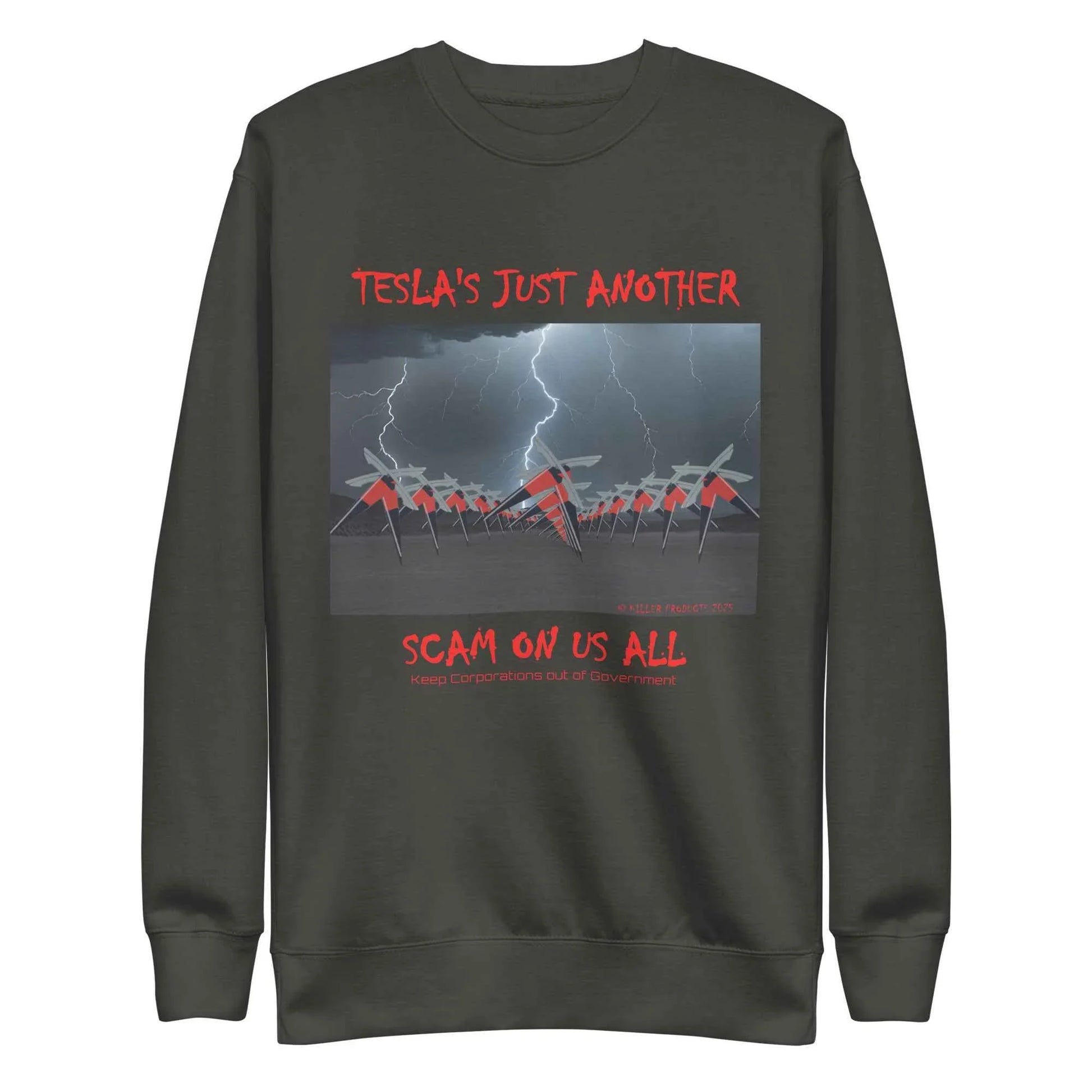 TESLA'S Premium Unisex Sweatshirt: Bold Statement Against Greed - Killer Products